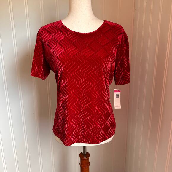 Vintage 90s Red Velvet Top L - Picture 1 of 5